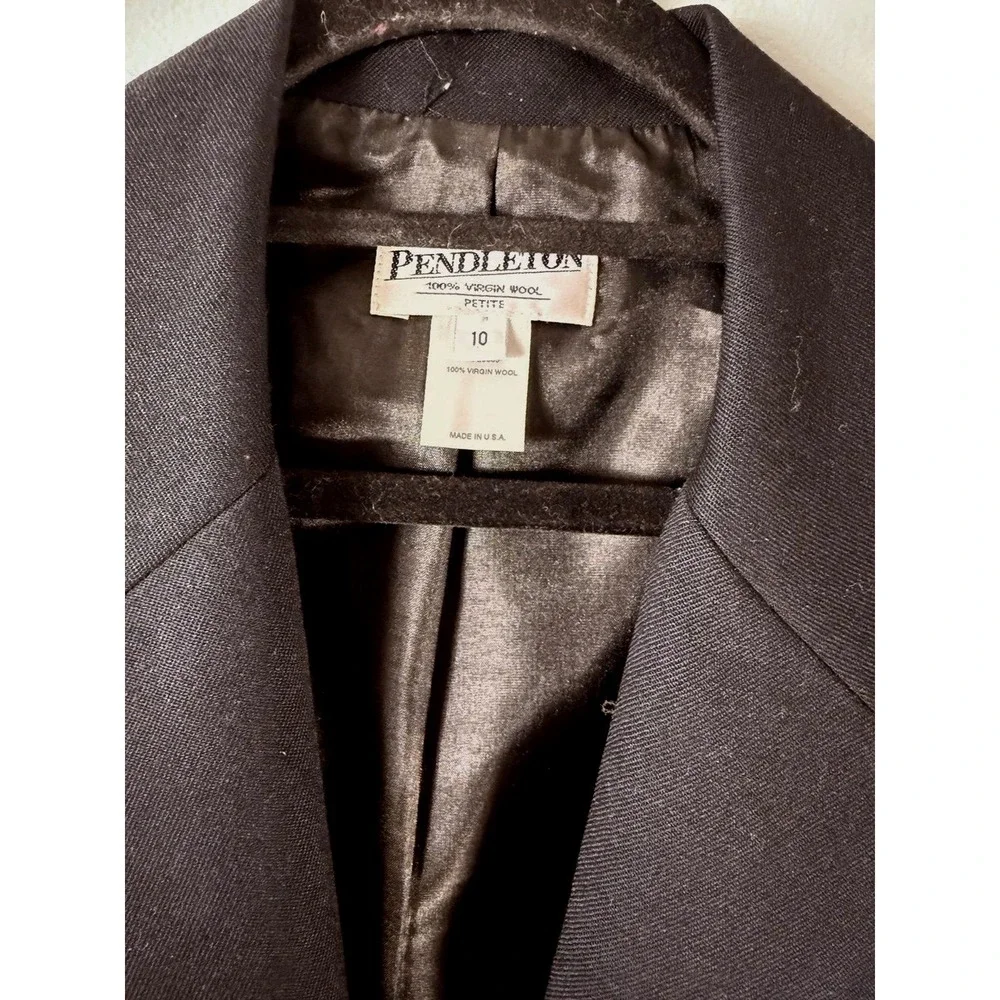Pendleton Black 100% Virgin Wool Skirt Suit Set Blazer Pencil Skirt 10P USA‎